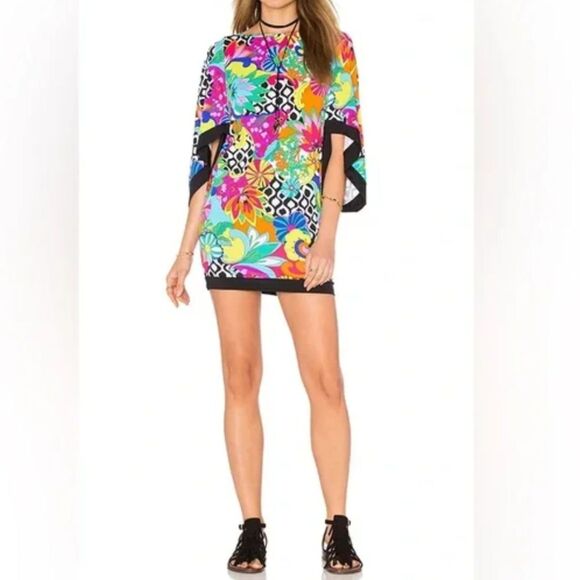 Trina Turk Balboa Bohemain Psychedelic Groovy Floral Mini Dress Swim Cover-Up - Picture 2 of 11